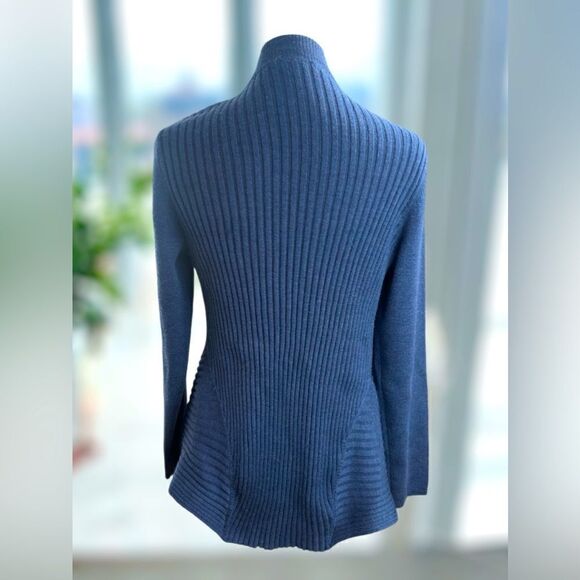 EILEEN FISHER 100% Merino Wool Wrap Ribbed Waterfall Cardigan Size M - Picture 3 of 12